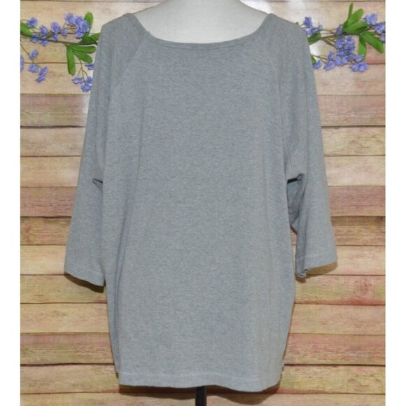 Quacker Factory Women's Gray Thin Knit Top 2X Studded Hearts Warm Casual Cotton - Picture 6 of 8